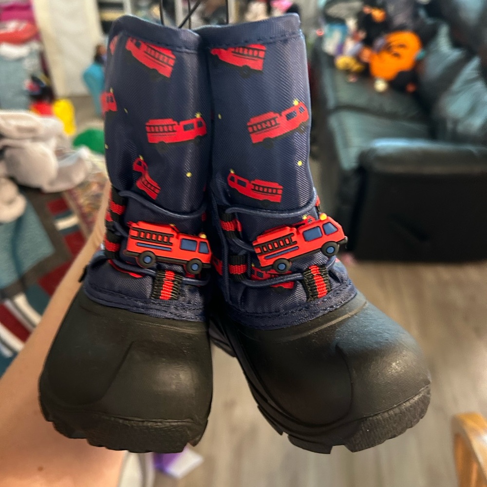 George Navy Blue and Red Fire Truck Kids Rain & Snow Boots